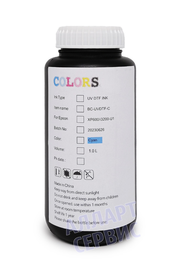 Чернила UV DTF Colors BC для XP600/i3200-U1, Cyan (Синий), 1л